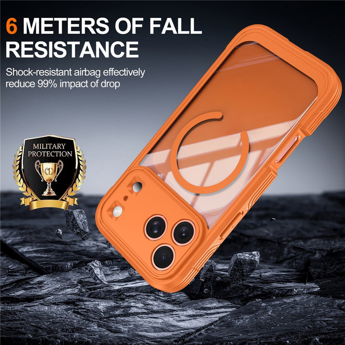 iPhone 18 Pro / 17 Pro Hybrid Plast Skal m. Inbyggt Skärmskydd - MagSafe Kompatibel - Transparent / Orange