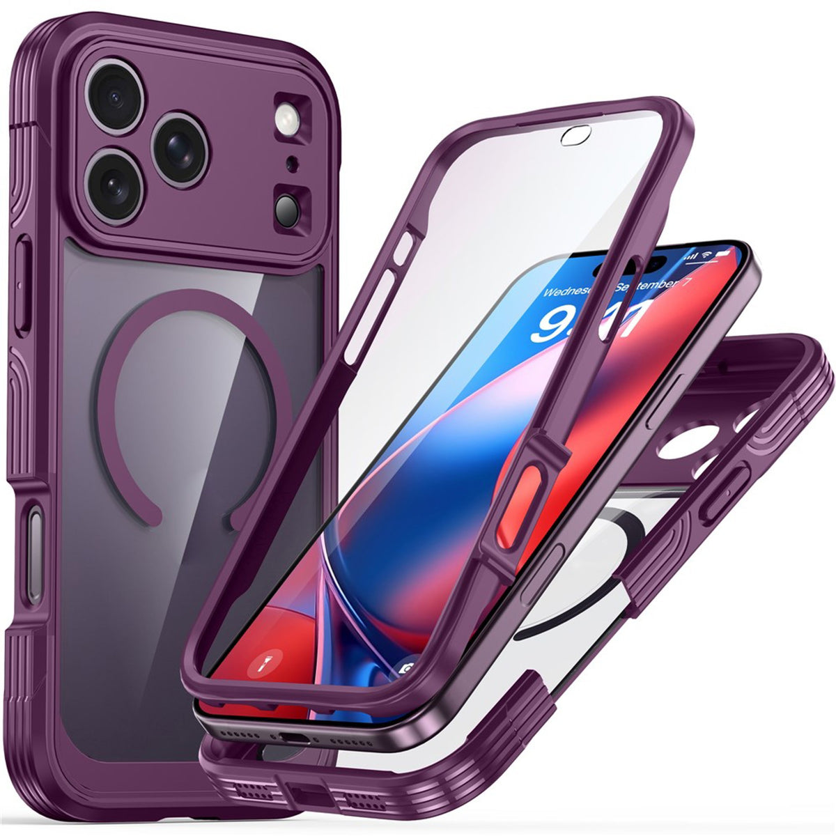 iPhone 18 Pro / 17 Pro Hybrid Plast Skal m. Inbyggt Skärmskydd - MagSafe Kompatibel - Transparent / Lila