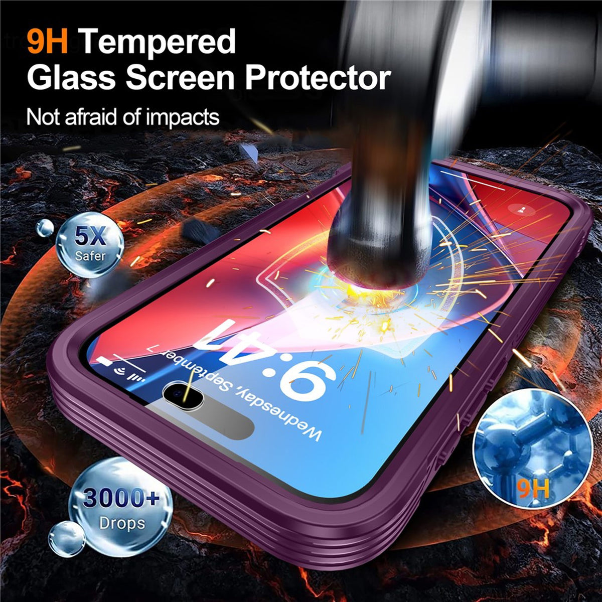 iPhone 18 Pro / 17 Pro Hybrid Plast Skal m. Inbyggt Skärmskydd - MagSafe Kompatibel - Transparent / Lila