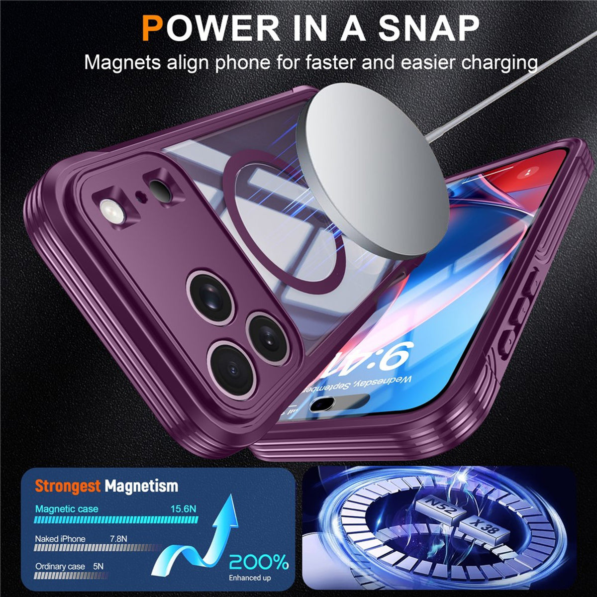 iPhone 18 Pro / 17 Pro Hybrid Plast Skal m. Inbyggt Skärmskydd - MagSafe Kompatibel - Transparent / Lila