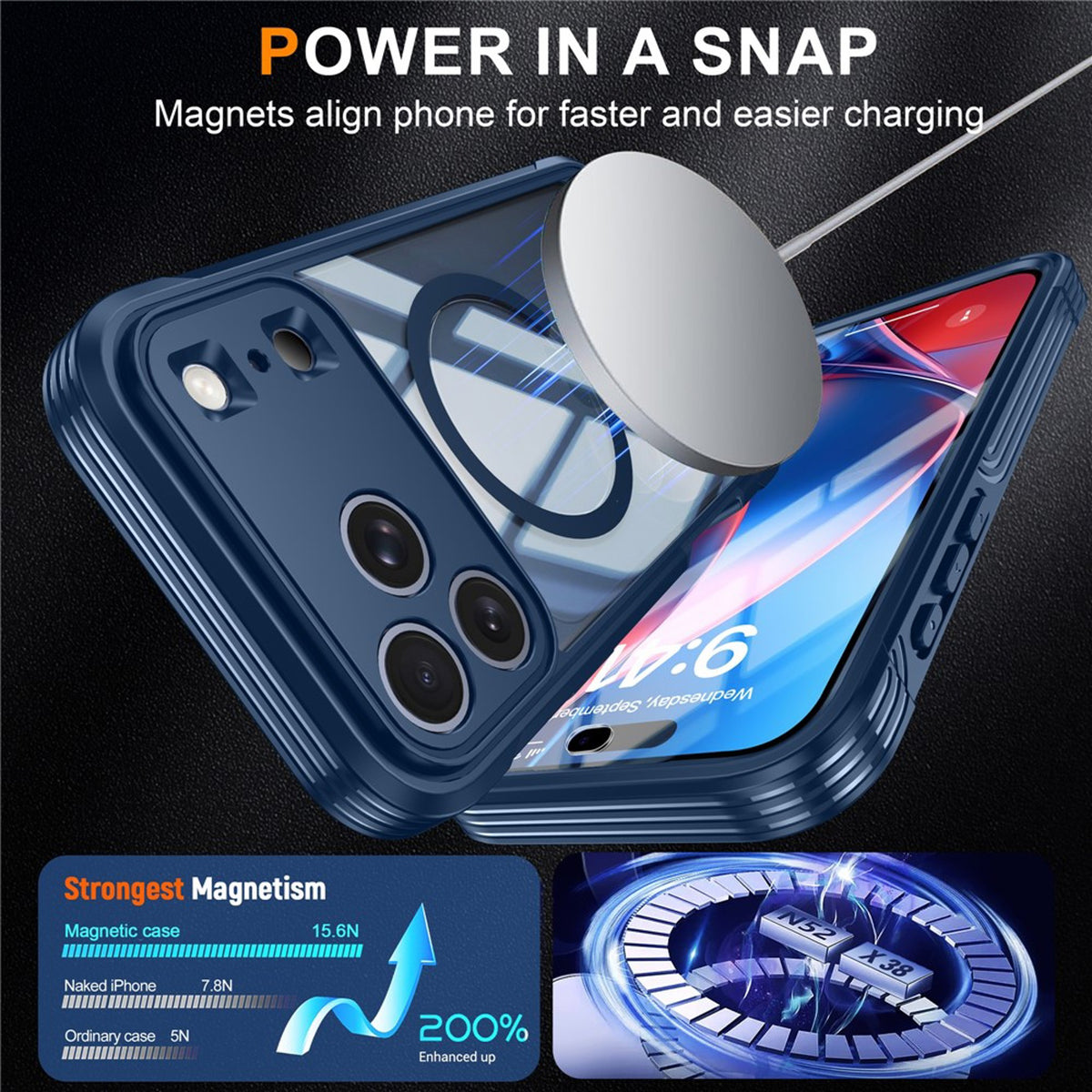 iPhone 18 Pro / 17 Pro Hybrid Plast Skal m. Inbyggt Skärmskydd - MagSafe Kompatibel - Transparent / Blå