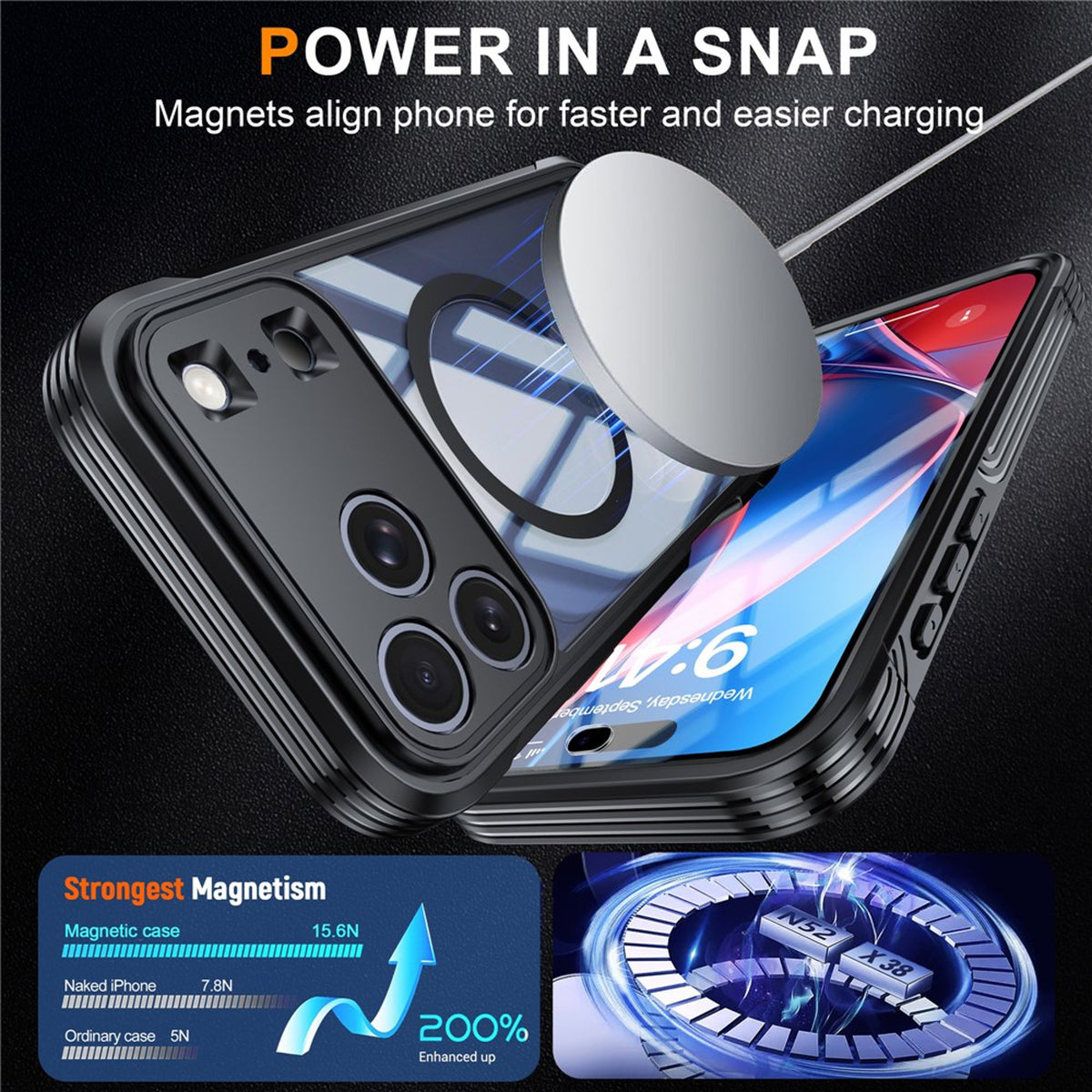 iPhone 18 Pro Max / 17 Pro Max Hybrid Plast Skal m. Inbyggt Skärmskydd - MagSafe Kompatibel - Transparent / Svart
