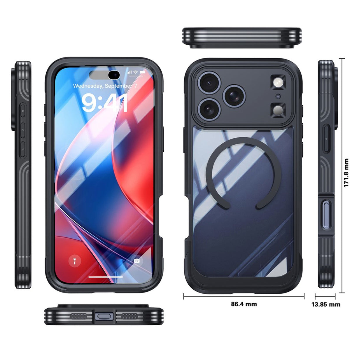 iPhone 18 Pro Max / 17 Pro Max Hybrid Plast Skal m. Inbyggt Skärmskydd - MagSafe Kompatibel - Transparent / Svart