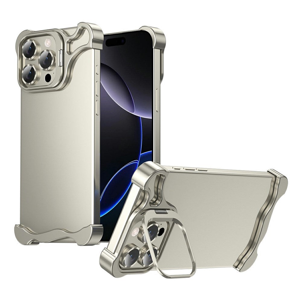iPhone 16 Pro Tvådelat Metall Bumper Skal m. Stödfunktion & Linsskydd - Titanium
