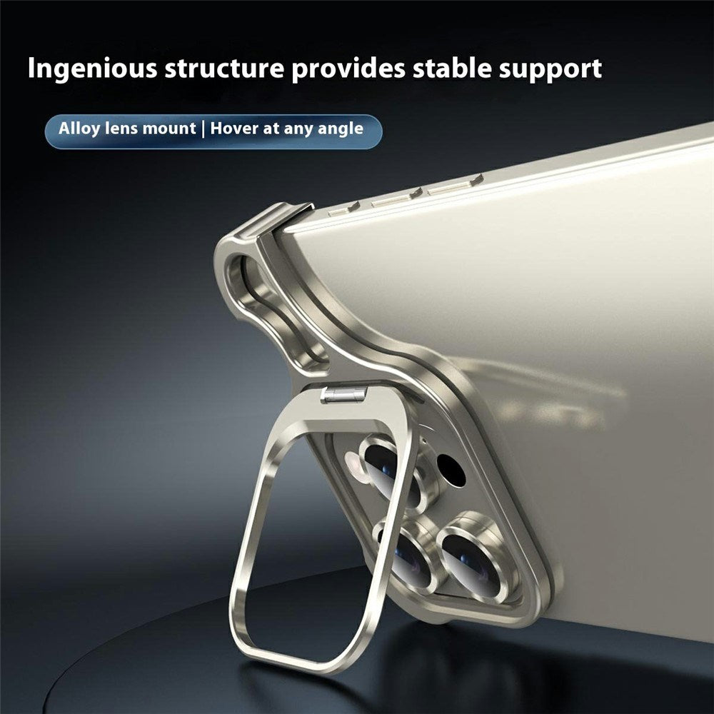 iPhone 16 Pro Tvådelat Metall Bumper Skal m. Stödfunktion & Linsskydd - Titanium