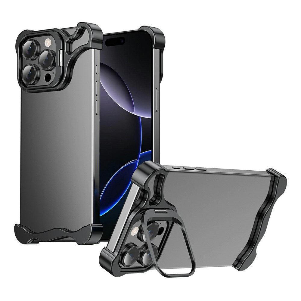 iPhone 16 Pro Tvådelat Metall Bumper Skal m. Stödfunktion & Linsskydd - Svart