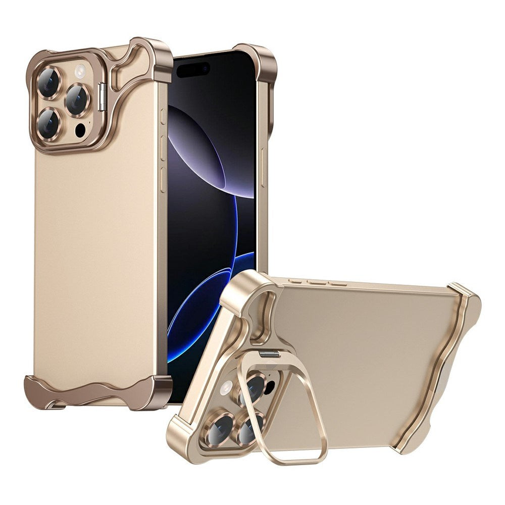 iPhone 16 Pro Tvådelat Metall Bumper Skal m. Stödfunktion & Linsskydd - Guld