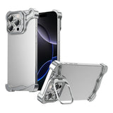 iPhone 16 Pro Tvådelat Metall Bumper Skal m. Stödfunktion & Linsskydd - Silver