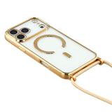 EIDERWOOD iPhone 17 Pro Max Flexibelt Plast Skal med Justerbar Rem - MagSafe Kompatibel - Genomskinlig / Guld