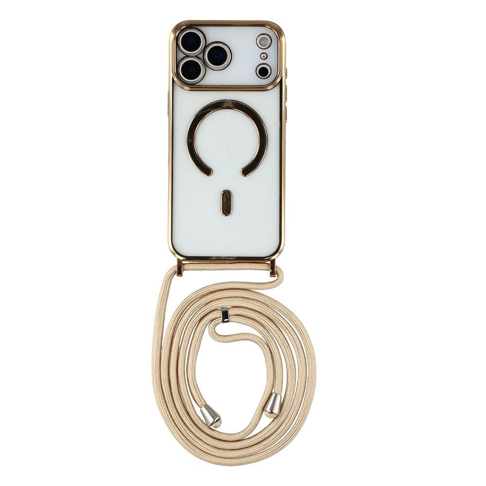EIDERWOOD iPhone 17 Pro Flexibelt Plast Skal med Justerbar Rem - MagSafe Kompatibel - Genomskinlig / Guld
