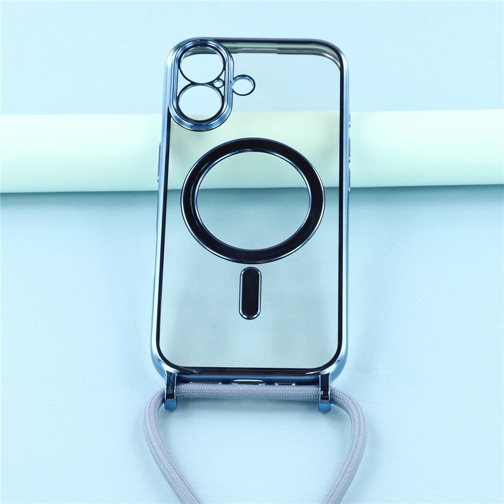 EIDERWOOD iPhone 17 Flexibelt Plast Skal med Justerbar Rem - MagSafe Kompatibel - Genomskinlig / Blå