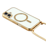 EIDERWOOD iPhone 17 Flexibelt Plast Skal med Justerbar Rem - MagSafe Kompatibel - Genomskinlig / Guld