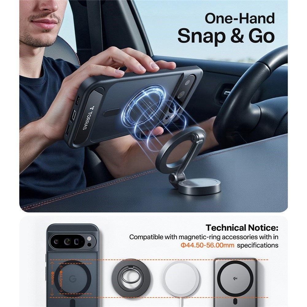 Google Pixel 10 Pro XL TORRAS Ostand L1 Hybrid Skal m. Kickstand – MagSafe Kompatibel – Svart