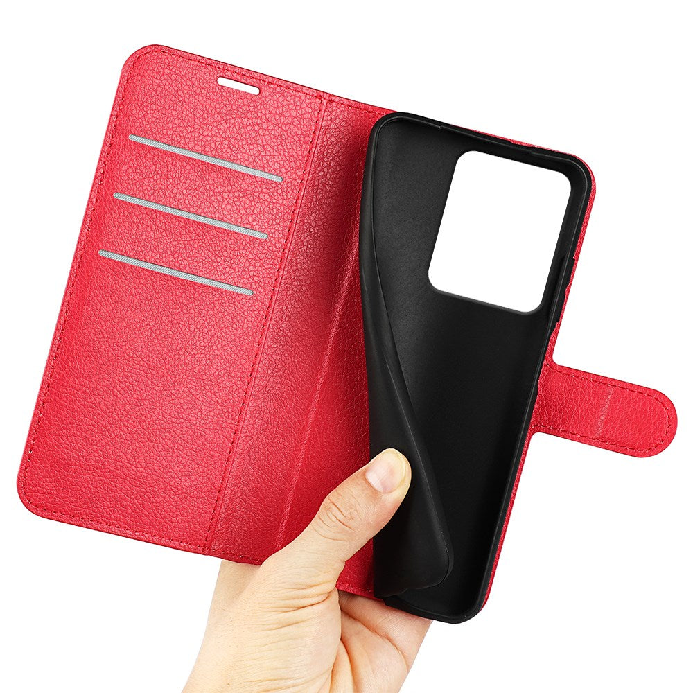 Realme 15 EIDERWOOD Konstläder Fodral med Korthållare & Ställfunktion - Röd