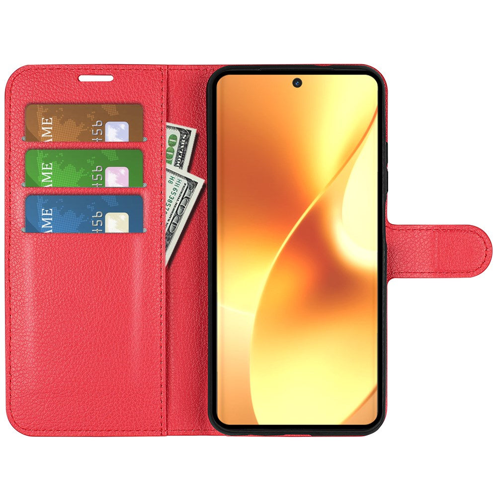 Realme 15 EIDERWOOD Konstläder Fodral med Korthållare & Ställfunktion - Röd