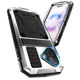 iPhone 17 R-JUST Hybrid Robust Skal m. Inbyggt Skärmskydd & Kickstand - Silver