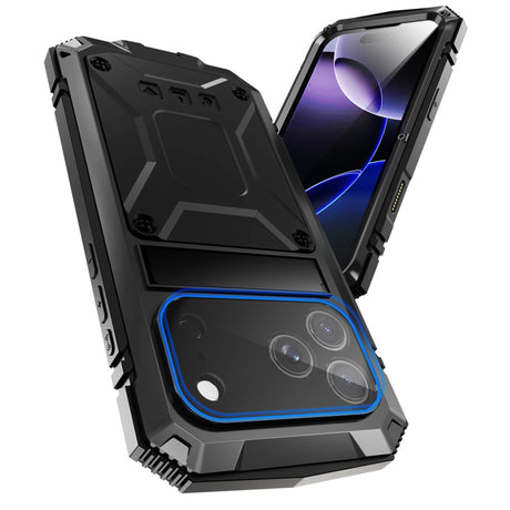 iPhone 18 Pro / 17 Pro R-JUST Hybrid Robust Skal m. Inbyggt Skärmskydd & Kickstand - Svart