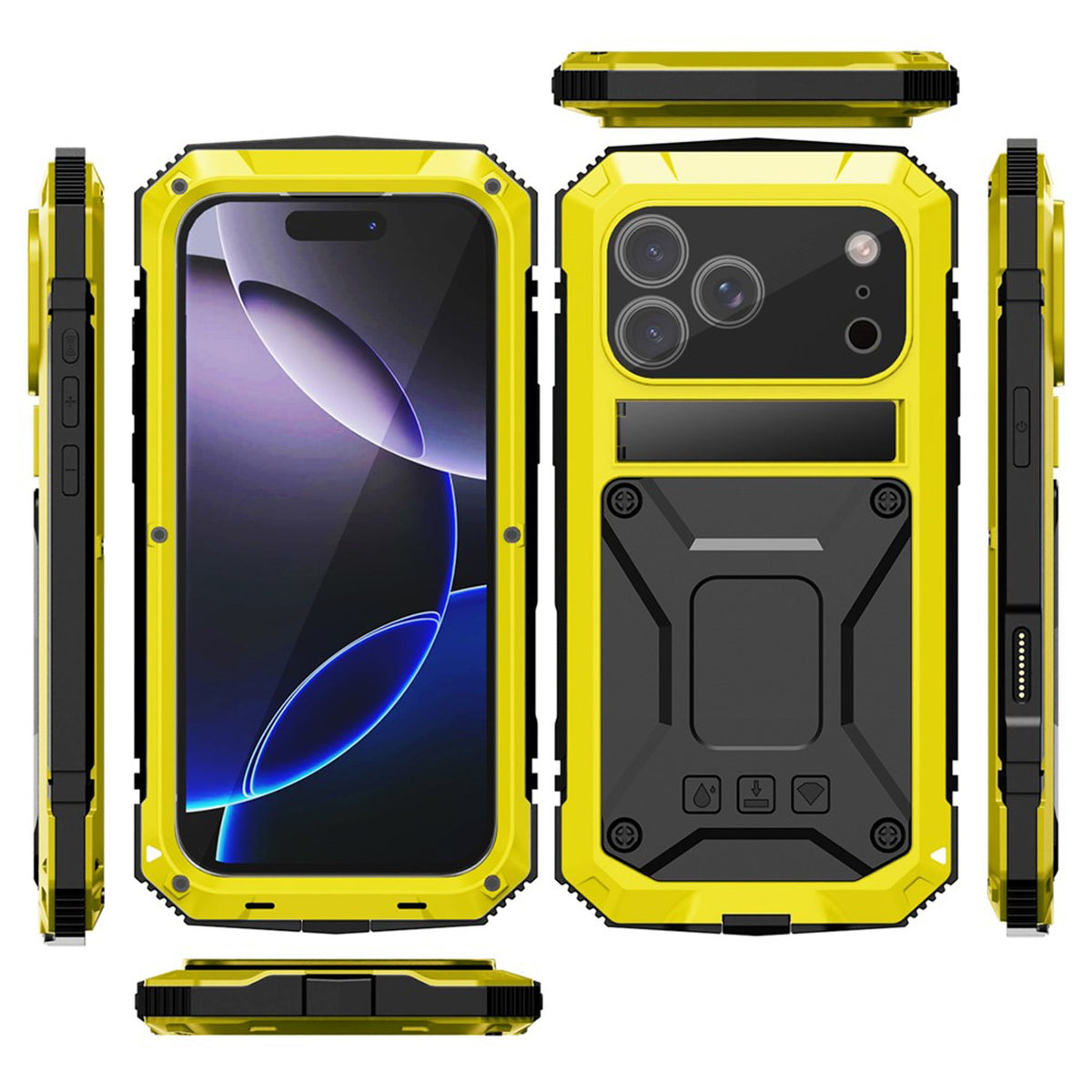 iPhone 18 Pro / 17 Pro R-JUST Hybrid Robust Skal m. Inbyggt Skärmskydd & Kickstand - Gul