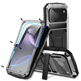 iPhone 18 Pro Max / 17 Pro Max R-JUST Hybrid Robust Skal m. Inbyggt Skärmskydd & Kickstand - Silver