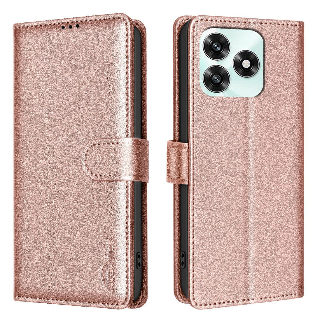 Honor X5c Plus Plus BINFEN Konstläder Fodral med RFID Blockering - Rose Gold