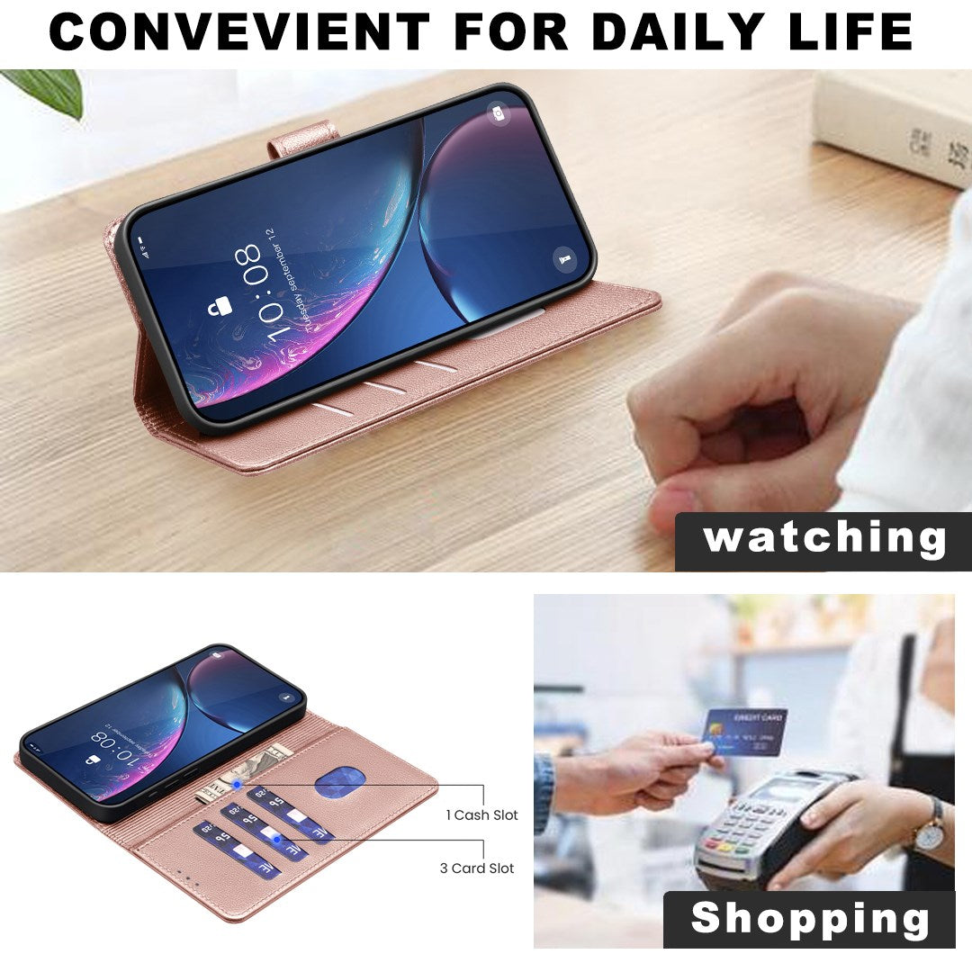 Honor X5c Plus Plus BINFEN Konstläder Fodral med RFID Blockering - Rose Gold