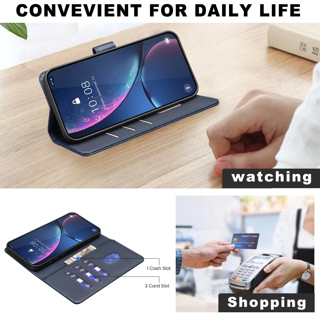 Honor X5c Plus BINFEN Konstläder Fodral med RFID Blockering - Blå
