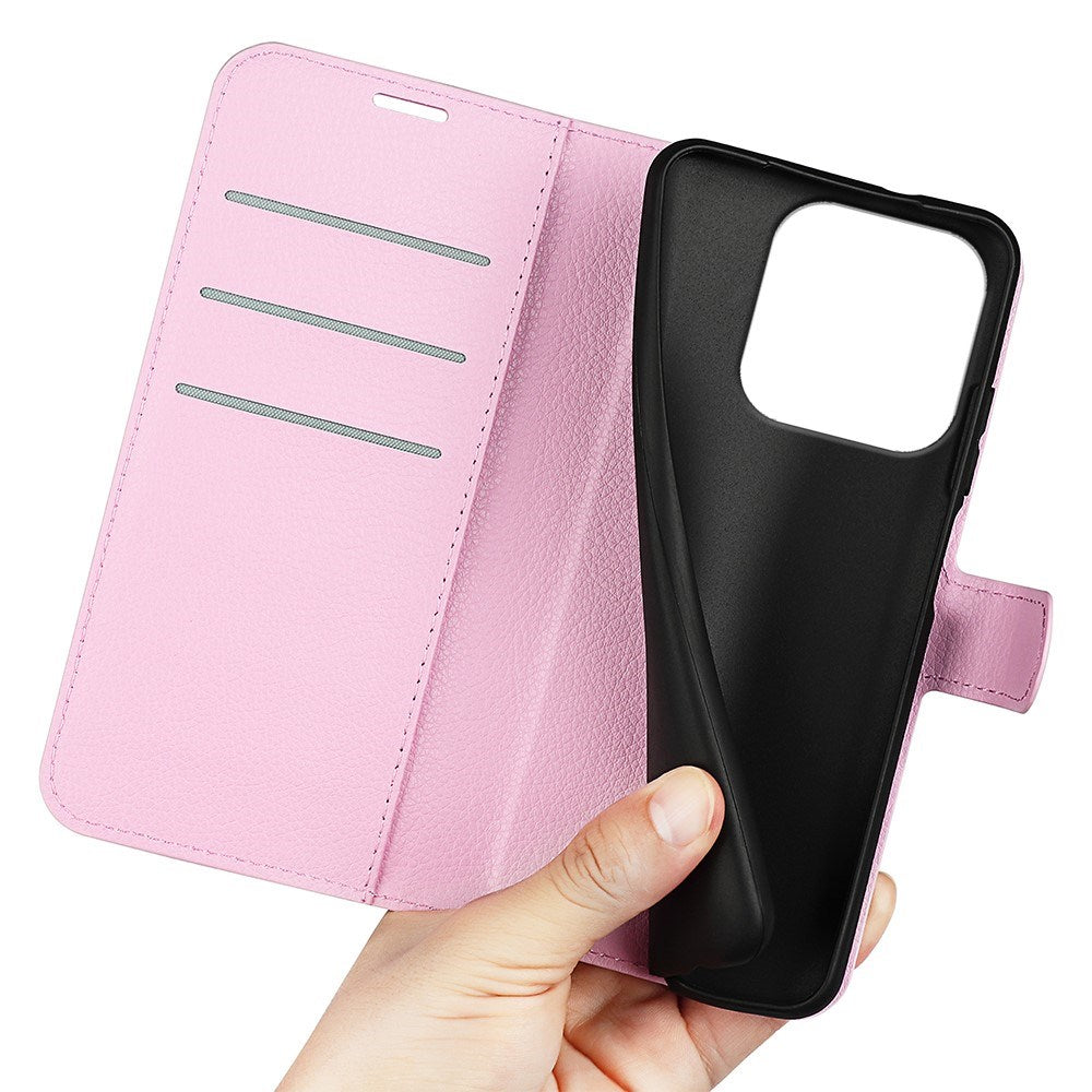 Xiaomi 17 EIDERWOOD Litchi Textur Konstläder Flip Fodral m. Kortficka - Rosa