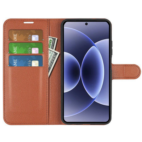 Xiaomi 17 EIDERWOOD Litchi Textur Konstläder Flip Fodral m. Kortficka - Brun