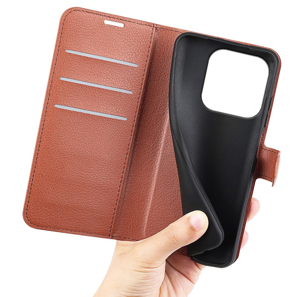 Xiaomi 17 EIDERWOOD Litchi Textur Konstläder Flip Fodral m. Kortficka - Brun