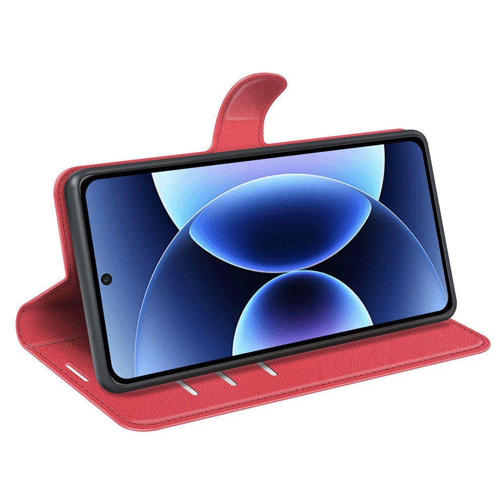 Xiaomi 17 Pro Max AMORUS Litchi Textur Konstläder Flip Fodral m. Kortficka - Röd