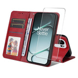 OnePlus 15R ENKAY 2-i-1 Konstläder Fodral m. Skärmskyddsglas - Röd
