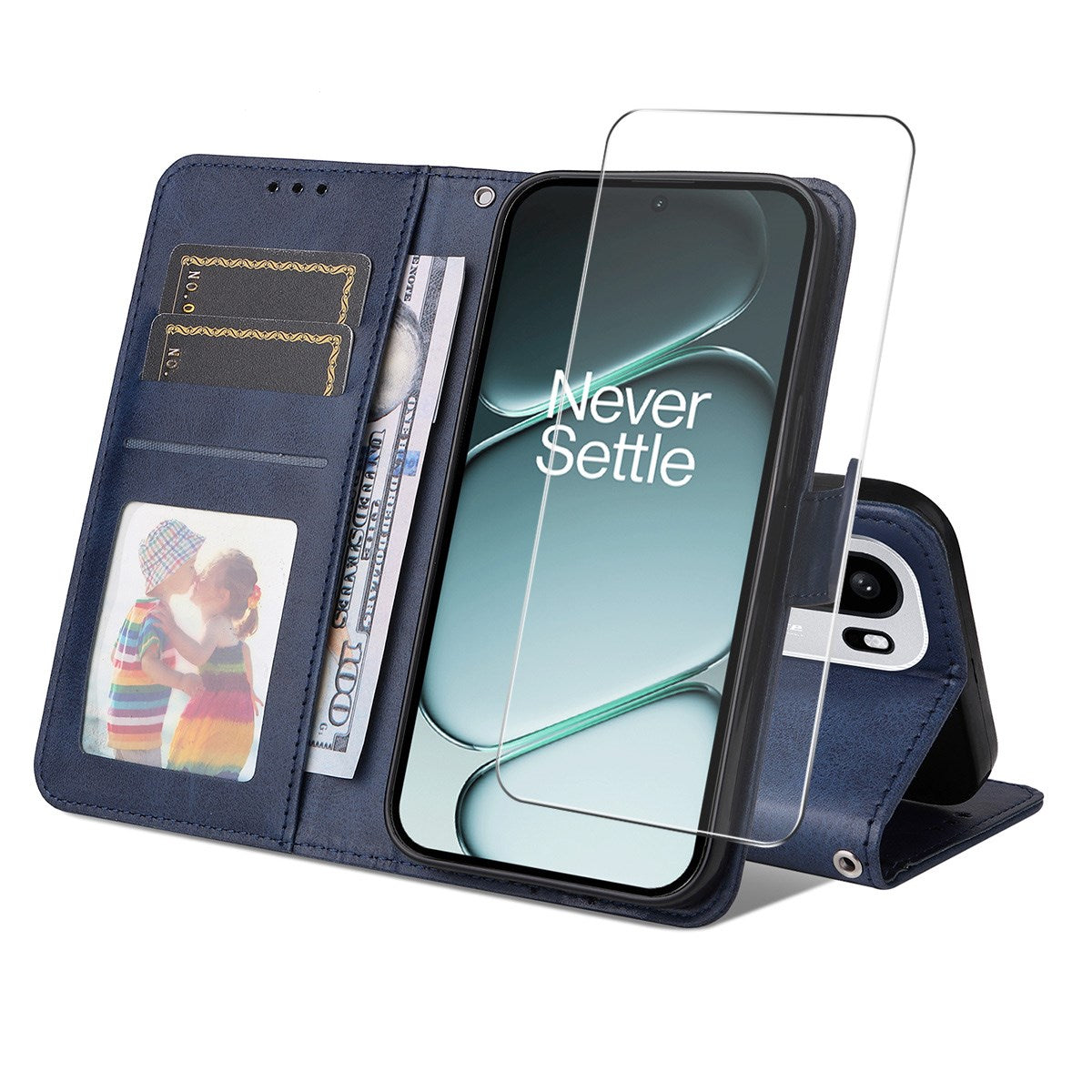 OnePlus 15R ENKAY 2-i-1 Konstläder Fodral m. Skärmskyddsglas - Blå