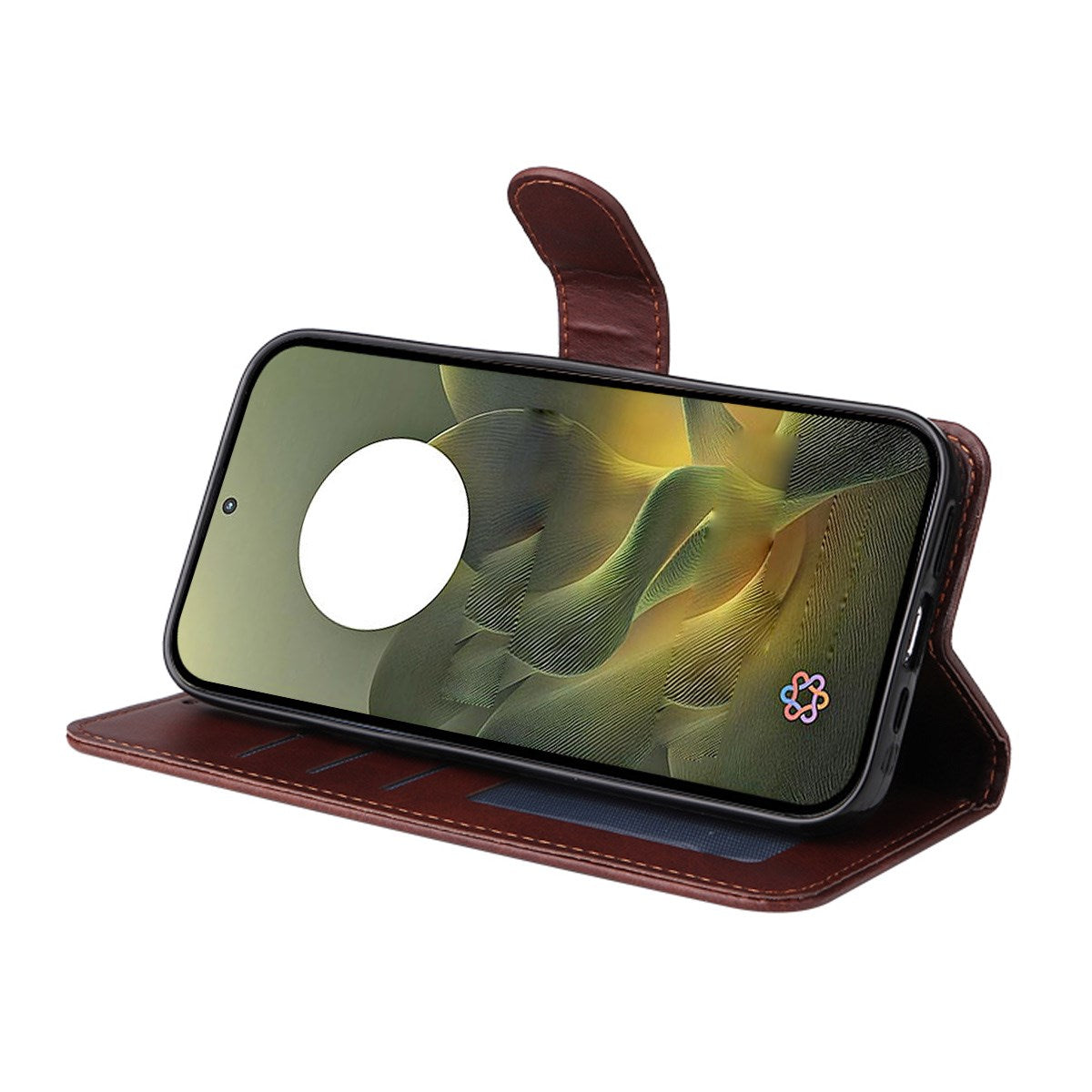 Motorola Edge 70 EIDERWOOD Konstläder Fodral med Skärmskyddsglas & Korthållare - Svart