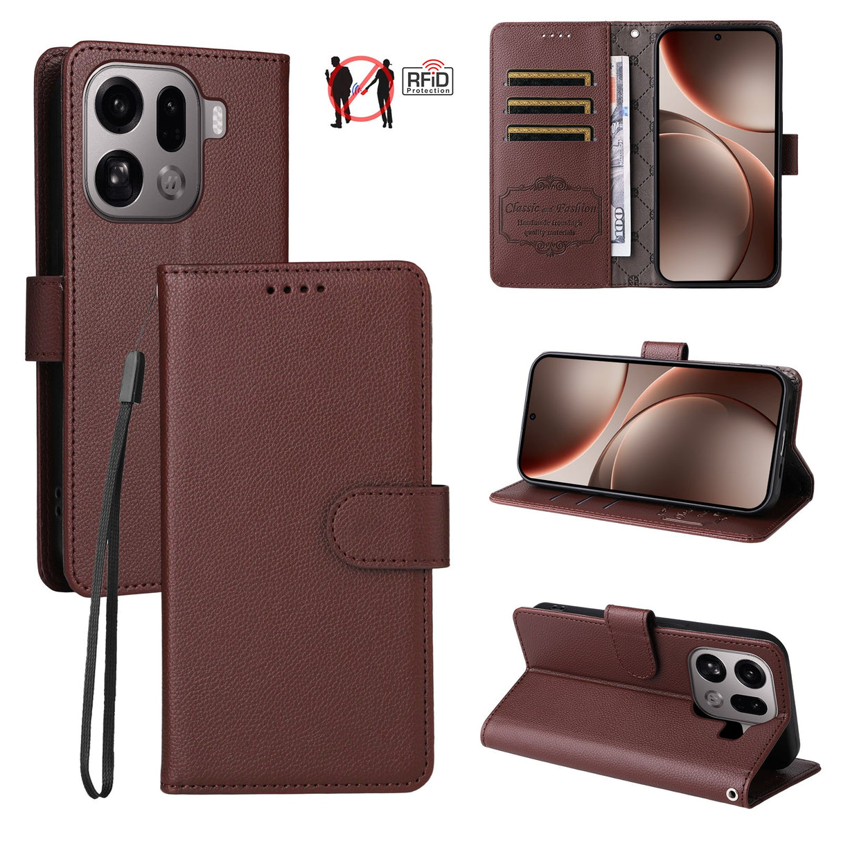 EIDERWOOD OPPO Find X9 Pro Konstläder Fodral m. Rem - Brun