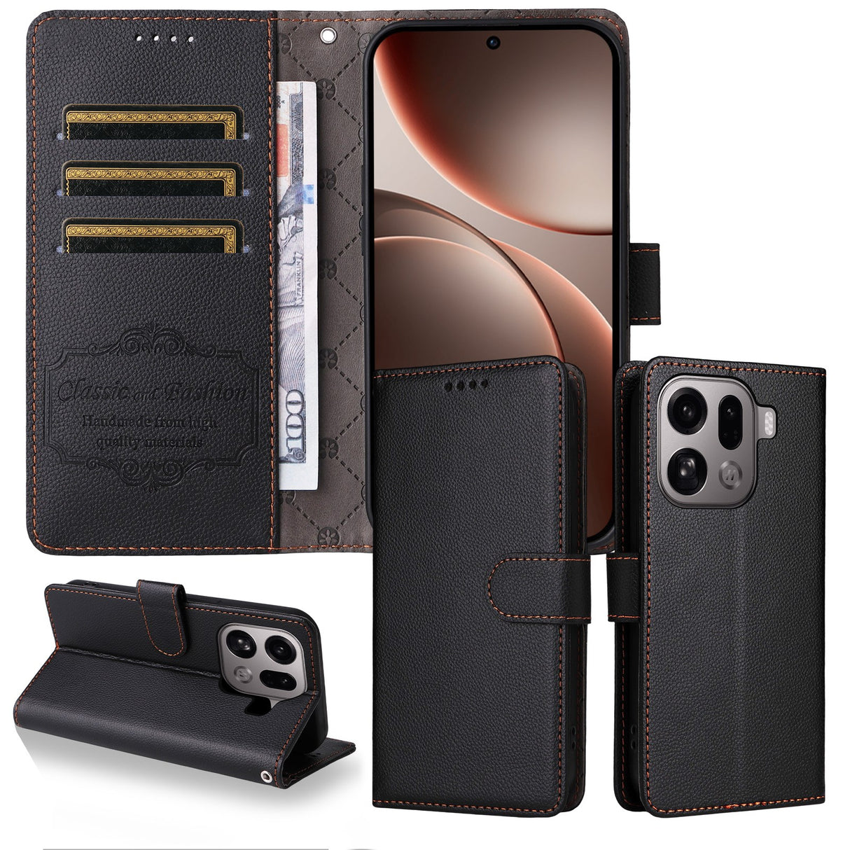 EIDERWOOD OPPO Find X9 Pro Konstläder Fodral m. Rem - Svart