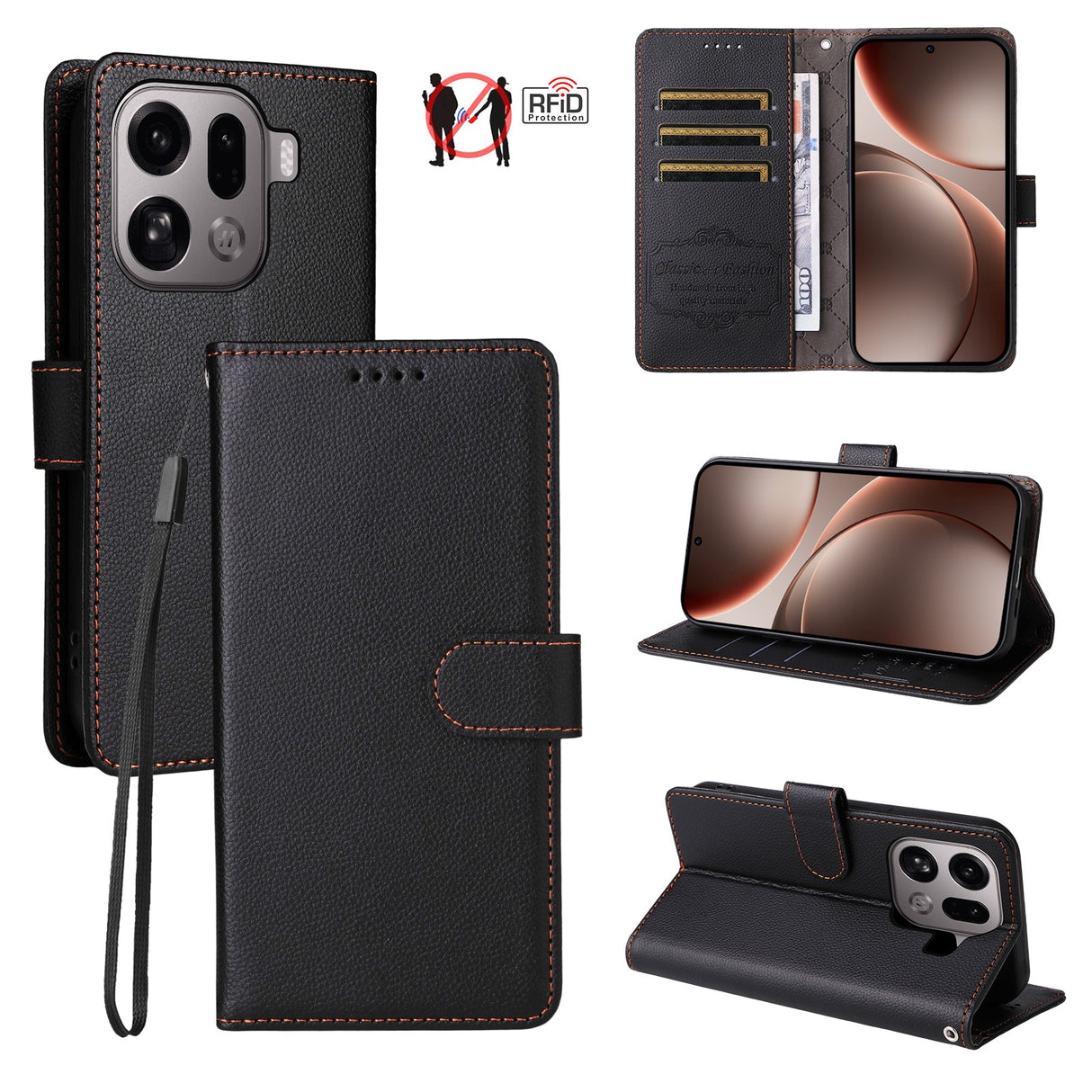 EIDERWOOD OPPO Find X9 Pro Konstläder Fodral m. Rem - Svart