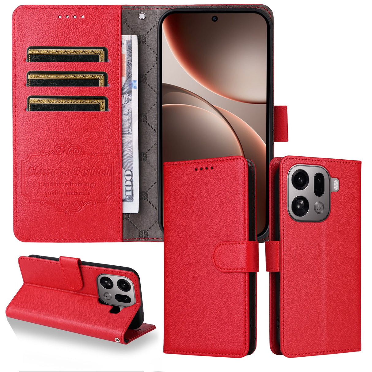 EIDERWOOD OPPO Find X9 Pro Konstläder Fodral m. Rem - Röd