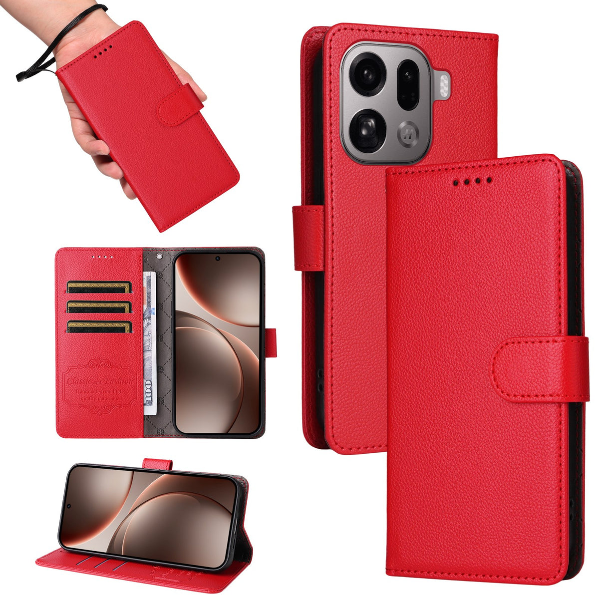 EIDERWOOD OPPO Find X9 Pro Konstläder Fodral m. Rem - Röd