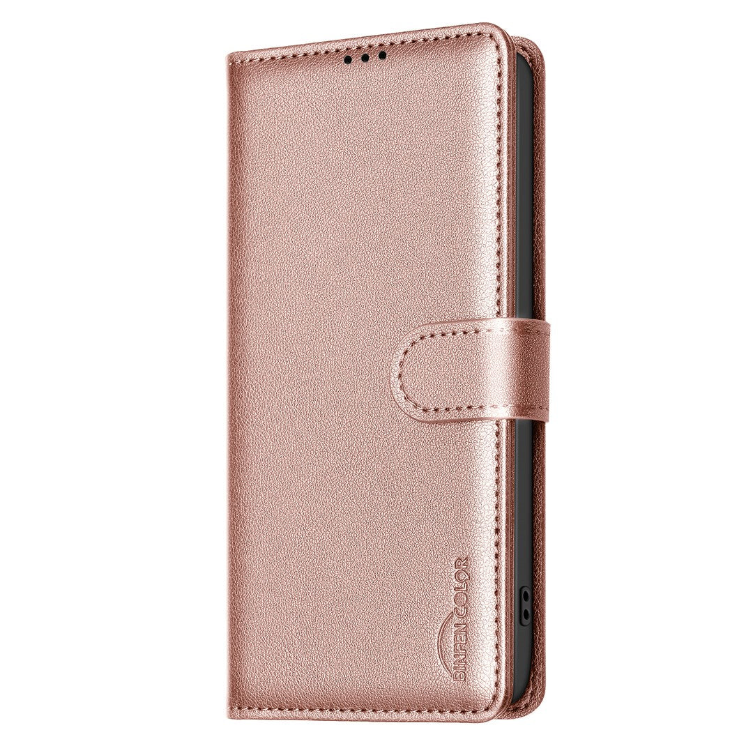 Samsung Galaxy S26+ (Plus) BINFEN Konstläder Fodral med RFID Blockering - Rose Gold