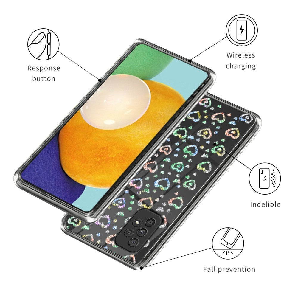 Samsung Galaxy A23 / A23 (5G) Flexibelt Plastskal Transparent med tryck - Glitter Hjärtan