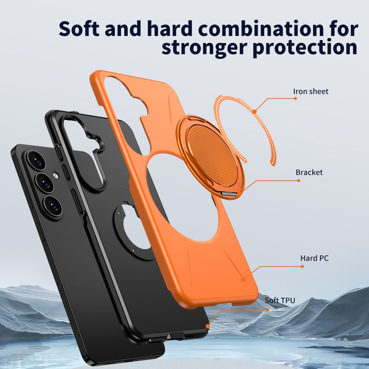 Samsung Galaxy S26 EIDERWOOD Hybrid Plast Skal m. Roterande Kickstand – Orange