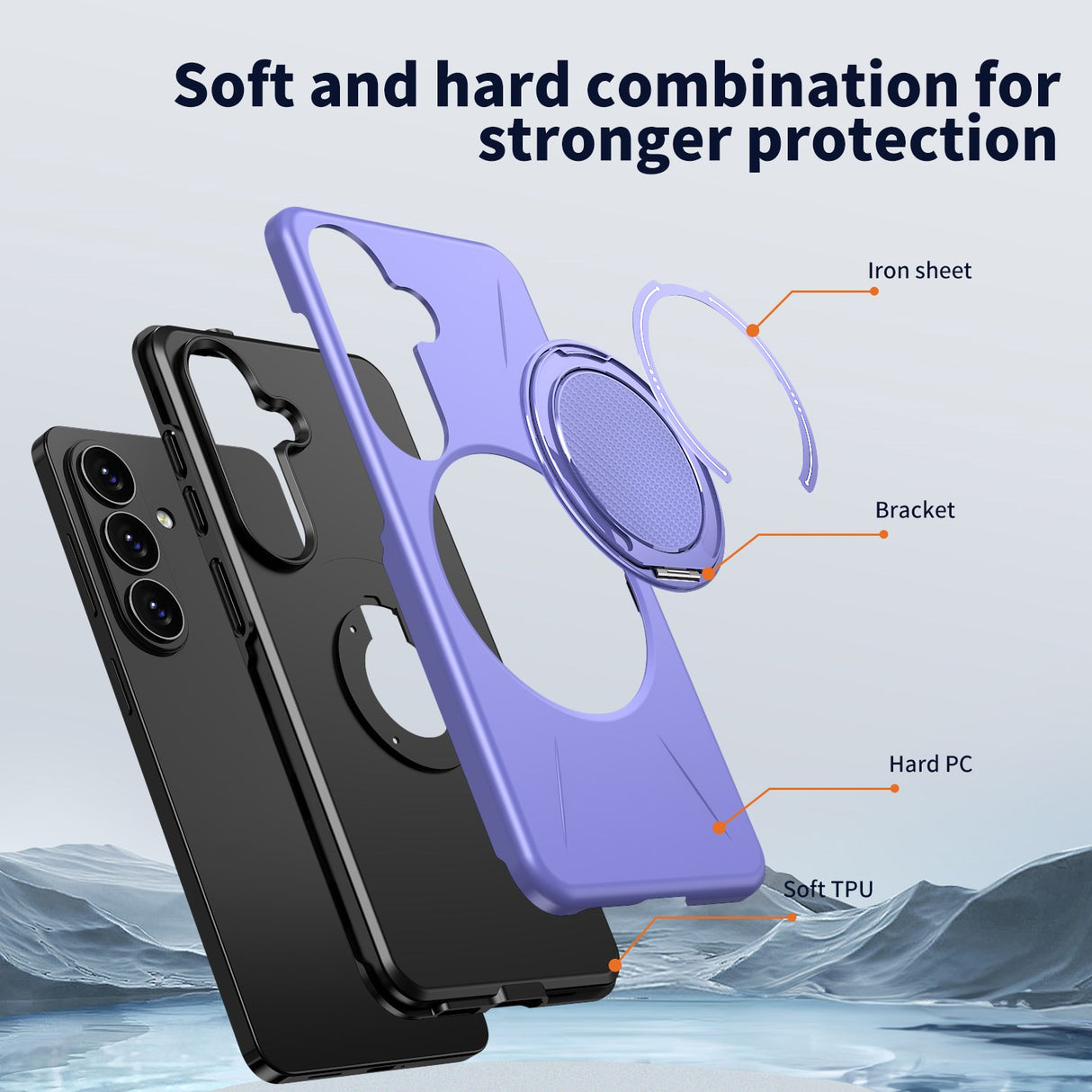 Samsung Galaxy S26 EIDERWOOD Hybrid Plast Skal m. Roterande Kickstand – Lila