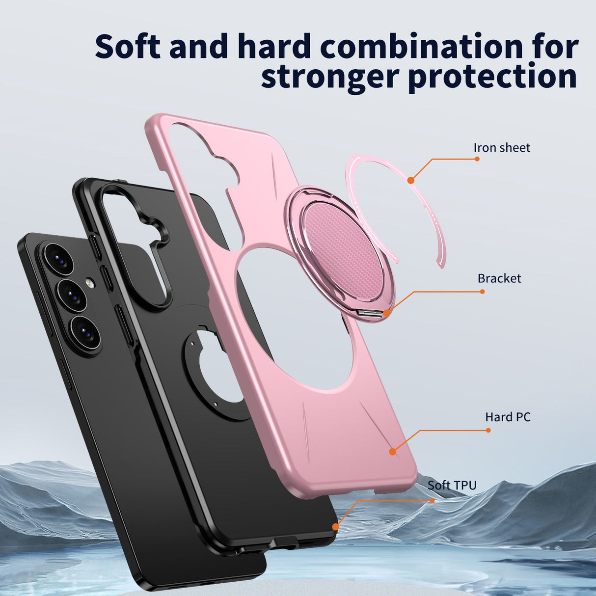 Samsung Galaxy S26 EIDERWOOD Hybrid Plast Skal m. Roterande Kickstand – Rosa