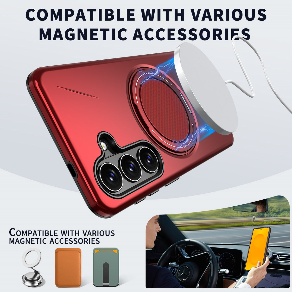 Samsung Galaxy S26 EIDERWOOD Hybrid Plast Skal m. Roterande Kickstand – Röd