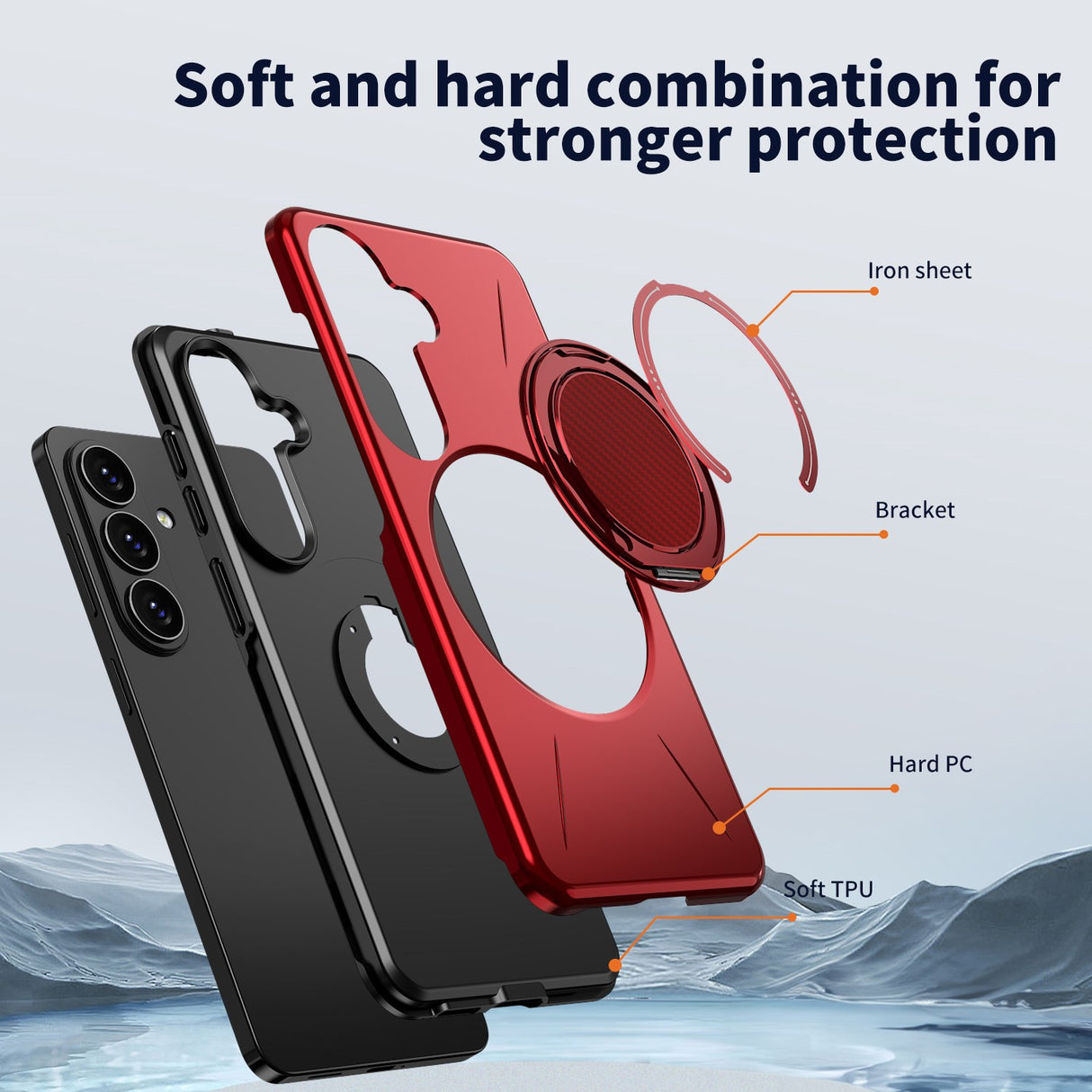 Samsung Galaxy S26 EIDERWOOD Hybrid Plast Skal m. Roterande Kickstand – Röd