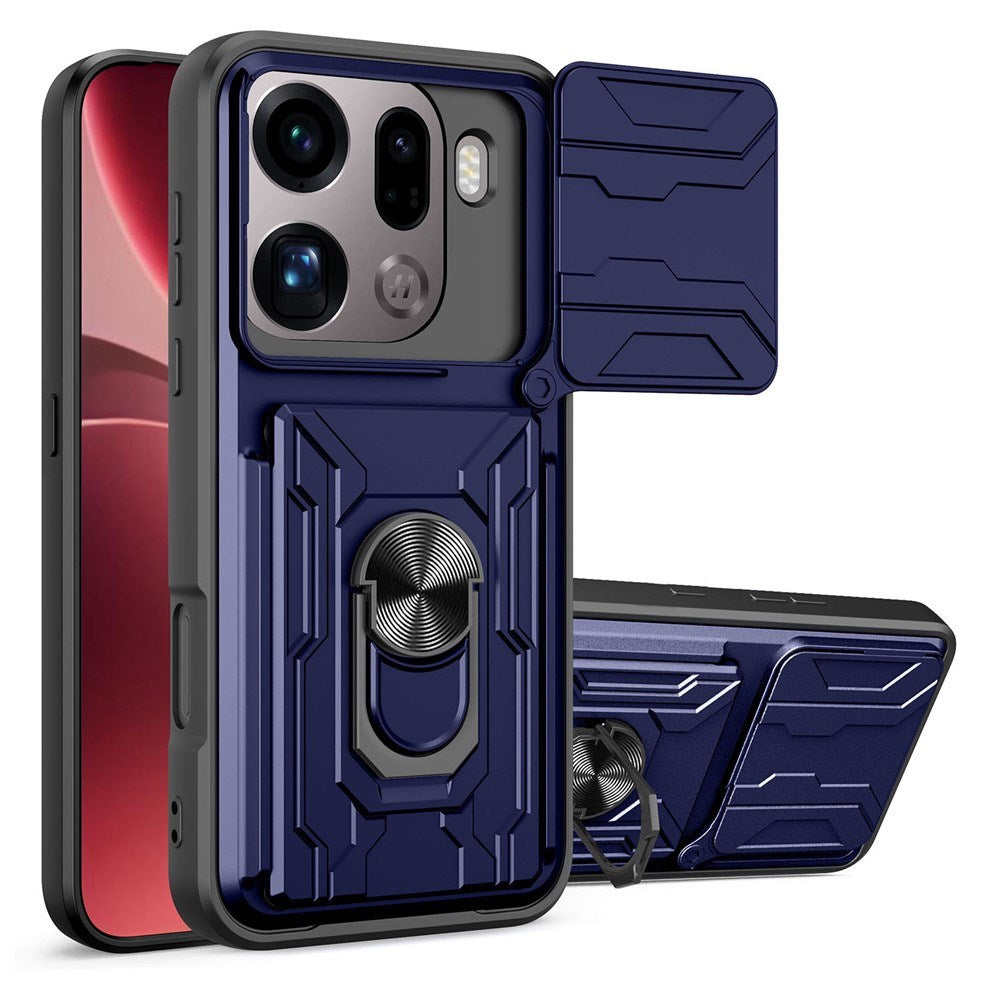 OPPO Find X9 Pro EIDERWOOD Hantverkare Skal med 360° Roterbar Camslider / Kickstand / Kortinnehavare - Blå