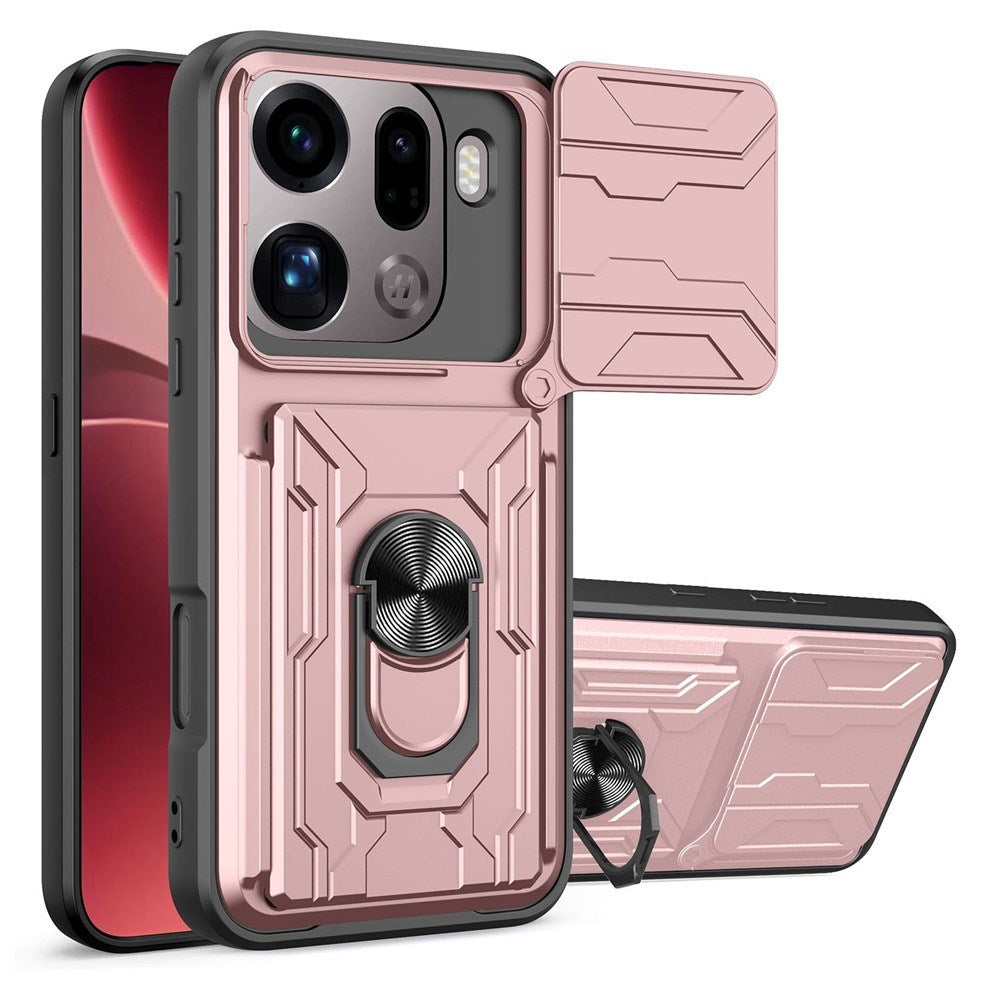 OPPO Find X9 Pro EIDERWOOD Hantverkare Skal med 360° Roterbar Camslider / Kickstand / Kortinnehavare - Rose Gold