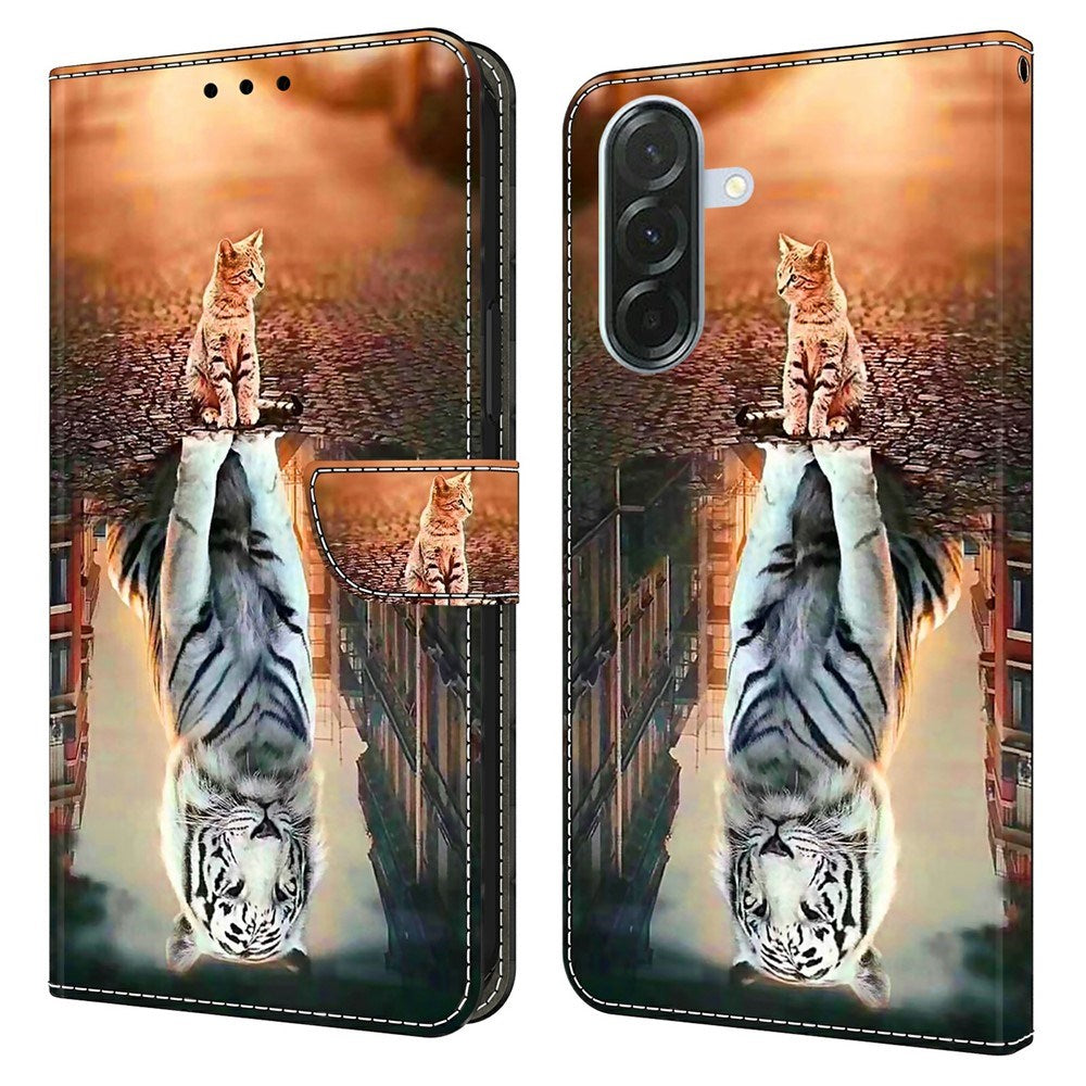 Samsung Galaxy A57 EIDERWOOD Fodral med Korthållare & Stativfunktion - Katt & Tiger