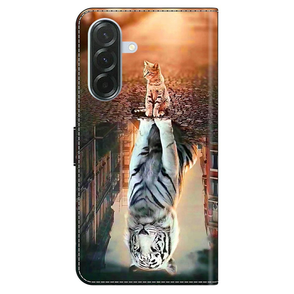 Samsung Galaxy A57 EIDERWOOD Fodral med Korthållare & Stativfunktion - Katt & Tiger