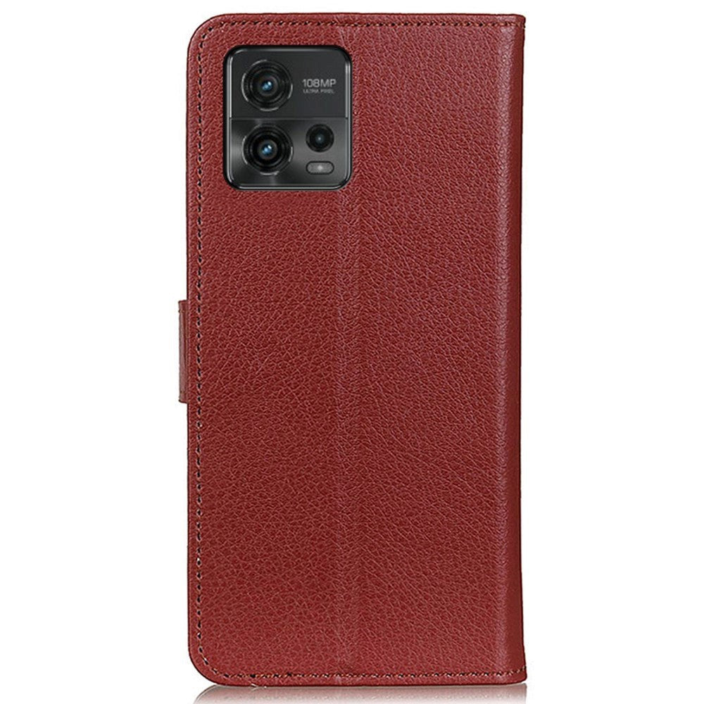 Motorola Moto G72 Litchi Läder Plånboksfodral - Brun